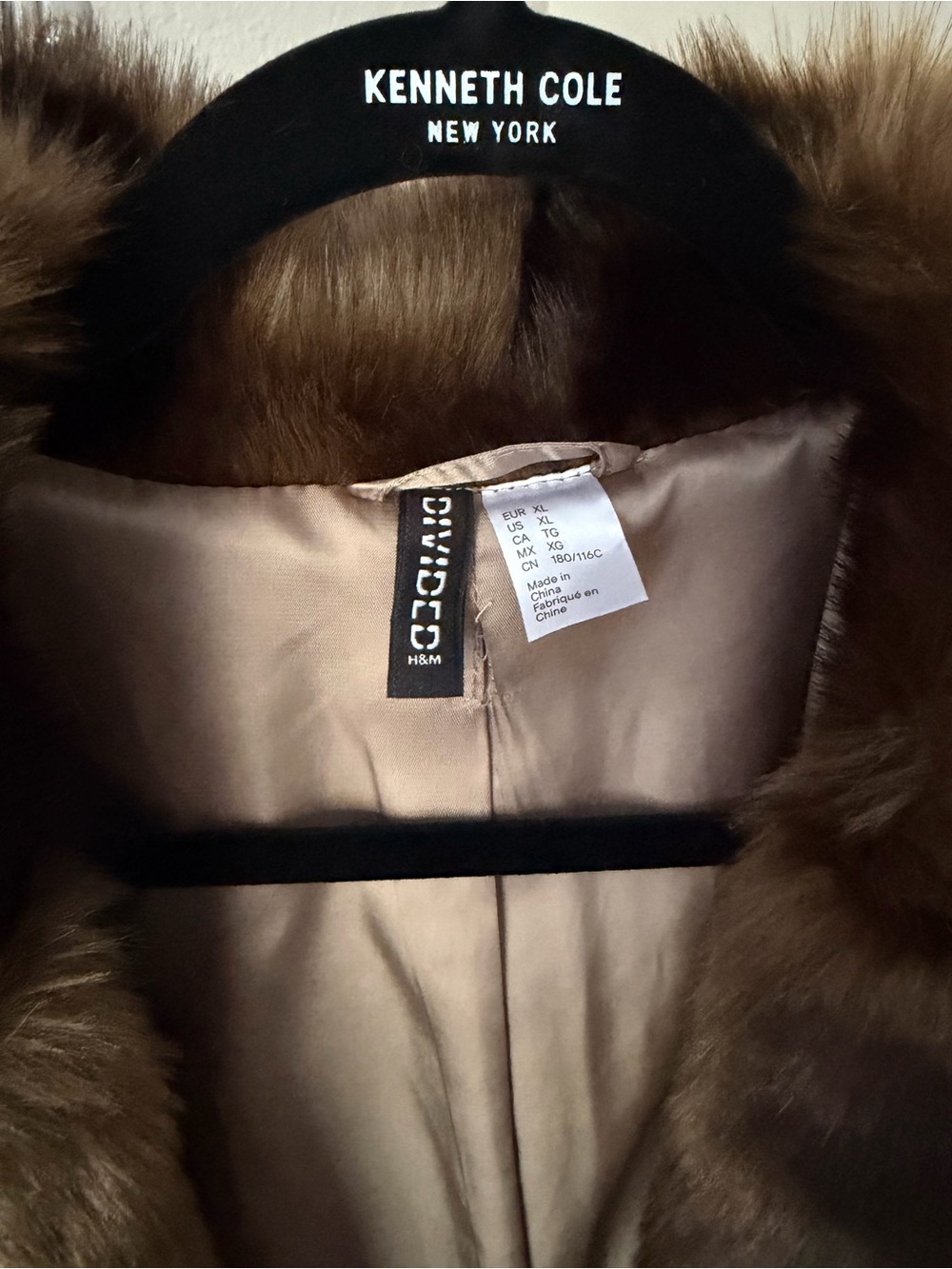 H&M Divided Brown Faux Fur Oversized Coat Jacket Size XL - Picture 3 of 4